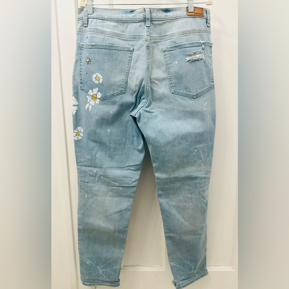 Distressed & Embellished Girlfriend High Rise Jeans - Picture 6 of 8
